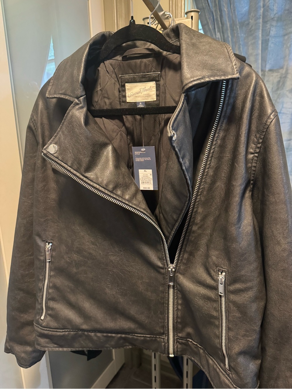 Universal Thread black faux-leather moto jacket with an asymmetrical zipper-NWT